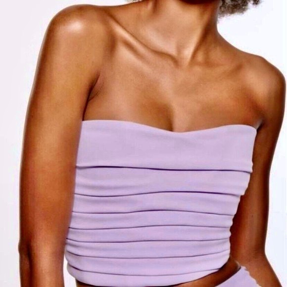Zara NWT lilac / lavender / light purple pleated double lined crop top - Picture 7 of 7